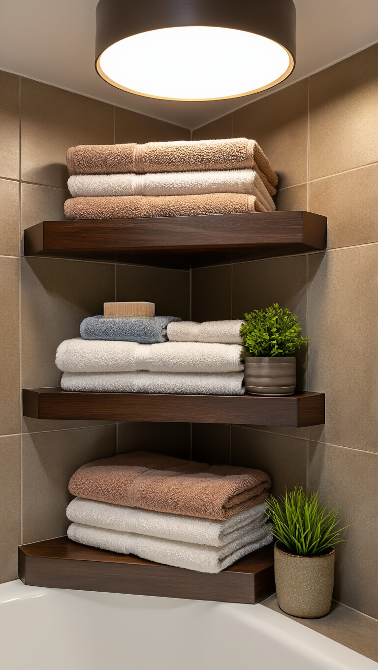 5. Corner Shelves for Compact Towel Storage