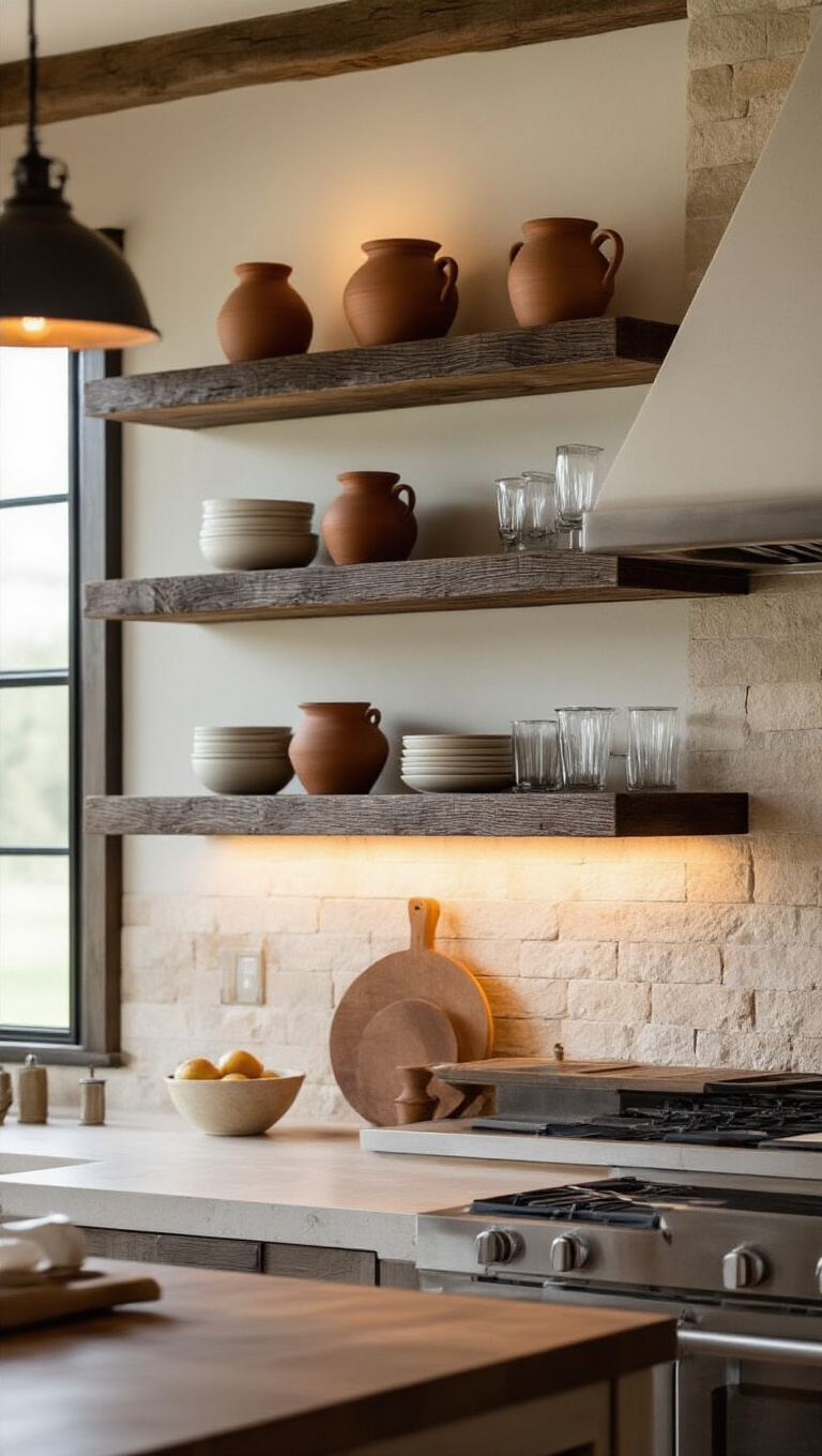 3. Open Shelving: A Minimalist Approach with a Rustic Twist