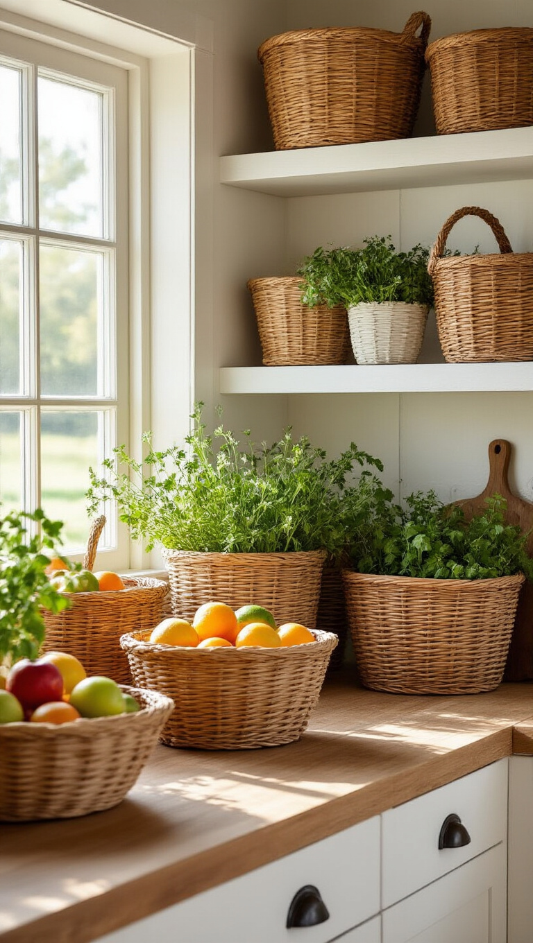 14. Create a Nostalgic Vibe with Woven Basket Accents