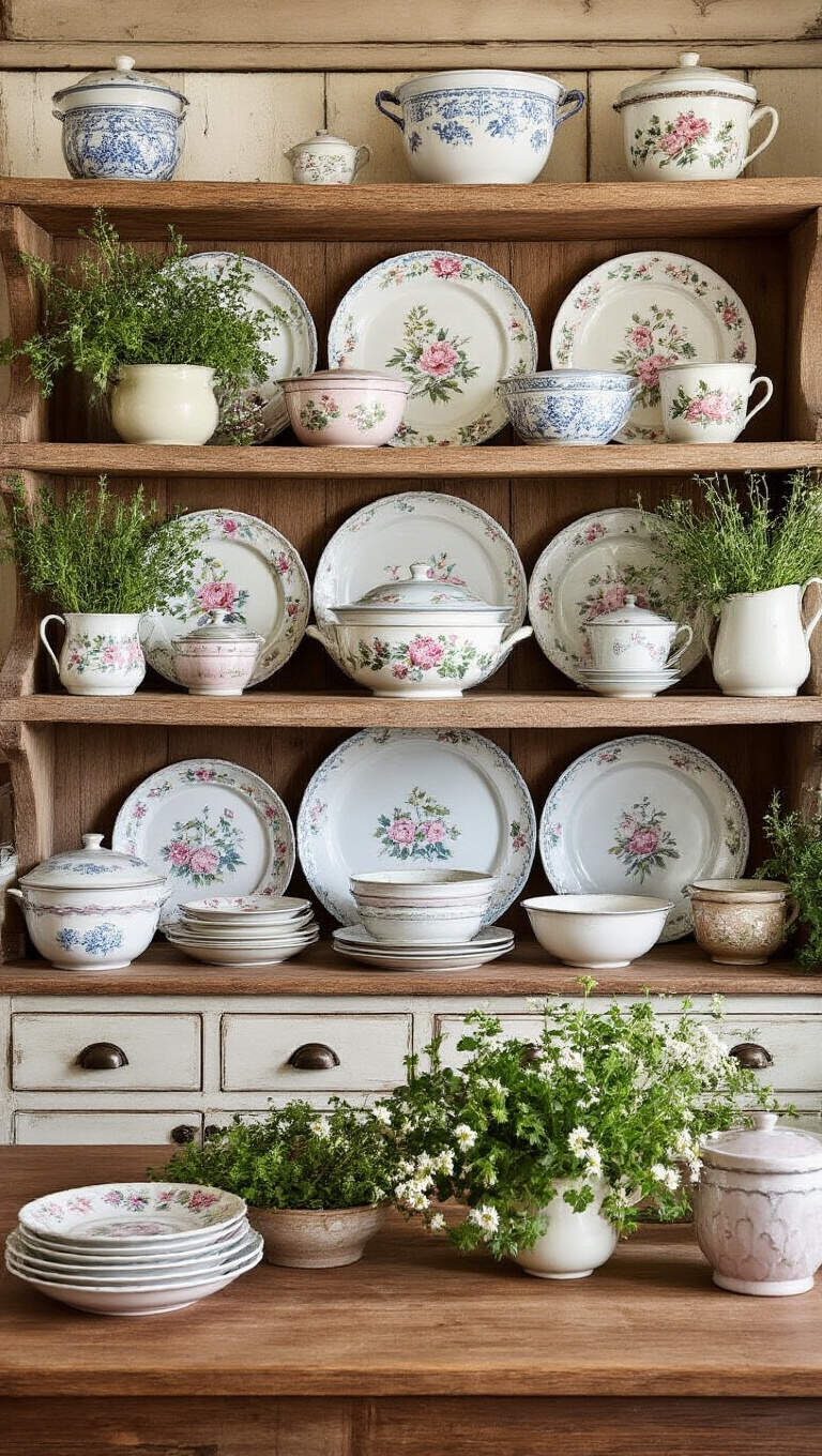3. Vintage Crockery Display for Timeless Appeal