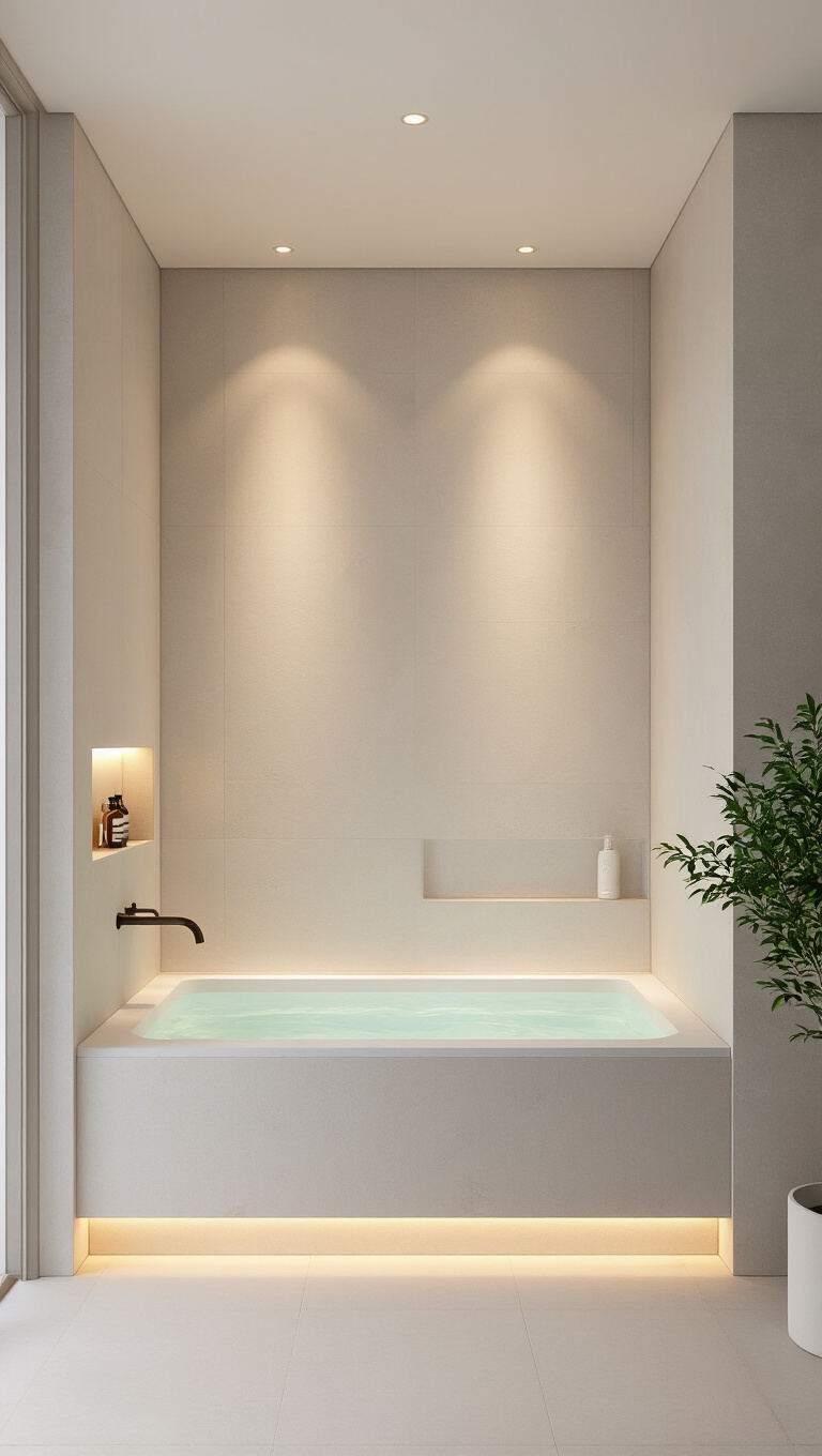 14. Minimalist Elegance with a Space-Saving Alcove Tub