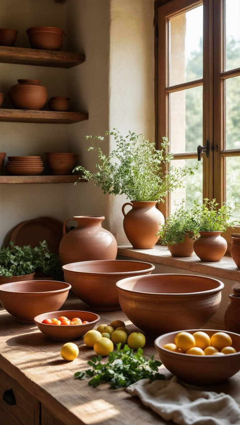 15. Accent with Rustic Chic Pottery Pieces