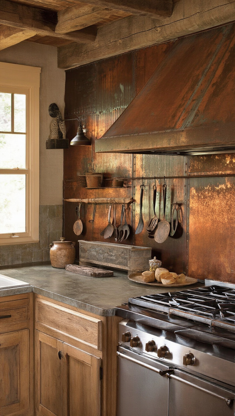 9. Farmhouse Charm with Distressed Metal Panels