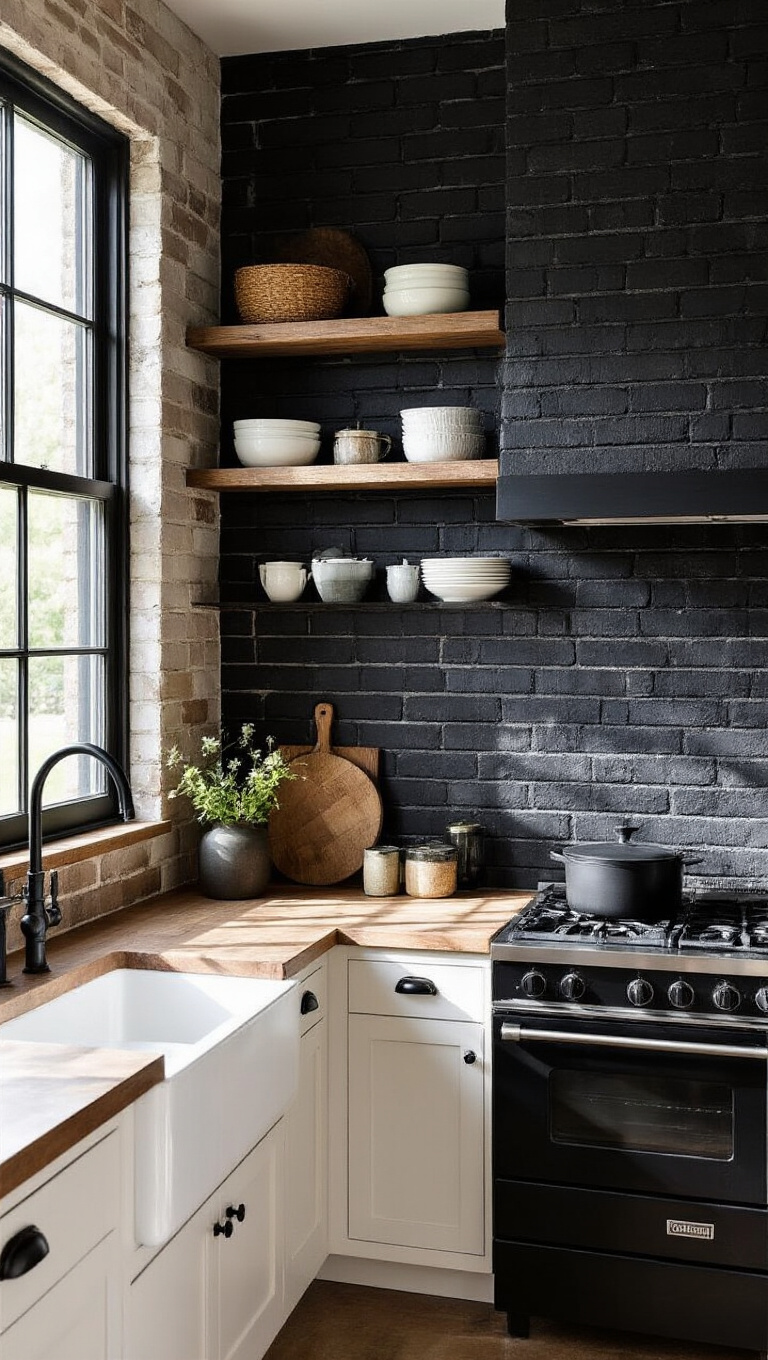 7. Bold Black Brick for a Striking Contrast