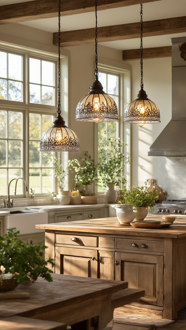 14. Illuminate with Antique Glass Pendant Lights