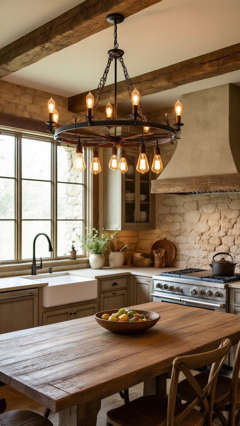3. Add Warmth with Farmhouse Kitchen Chandeliers