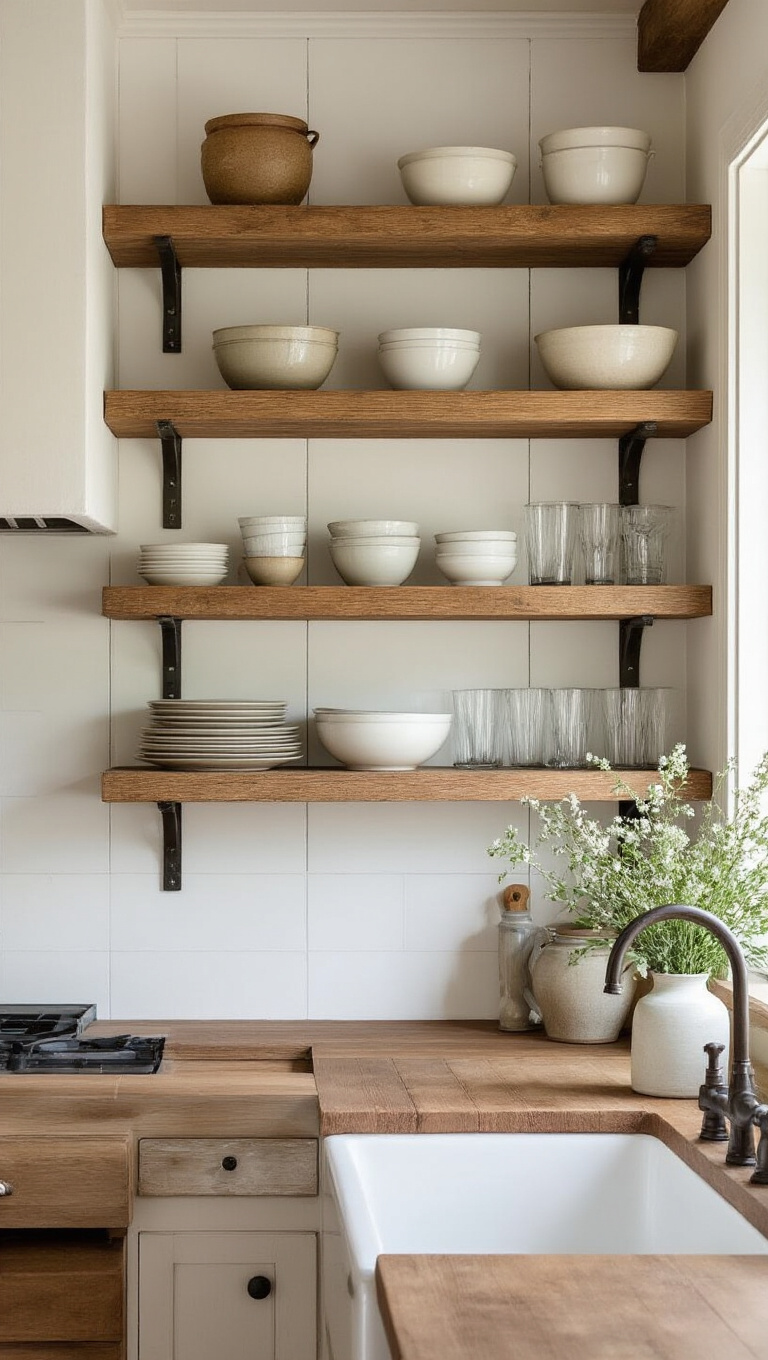 2. Embrace Open Shelving for a Rustic Touch