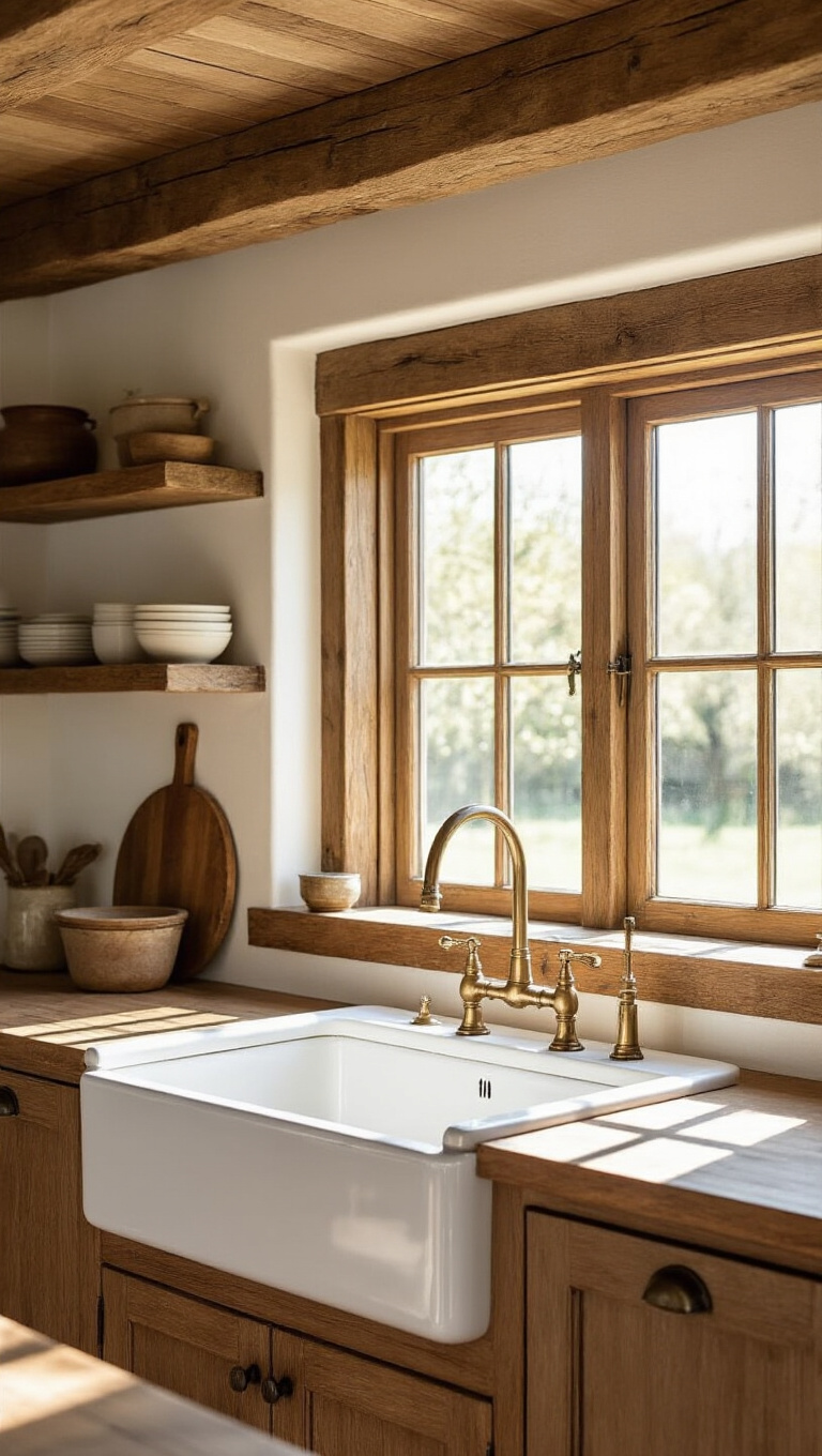 1. Classic White Farmhouse Sink Kitchen with Rustic Wood Accents