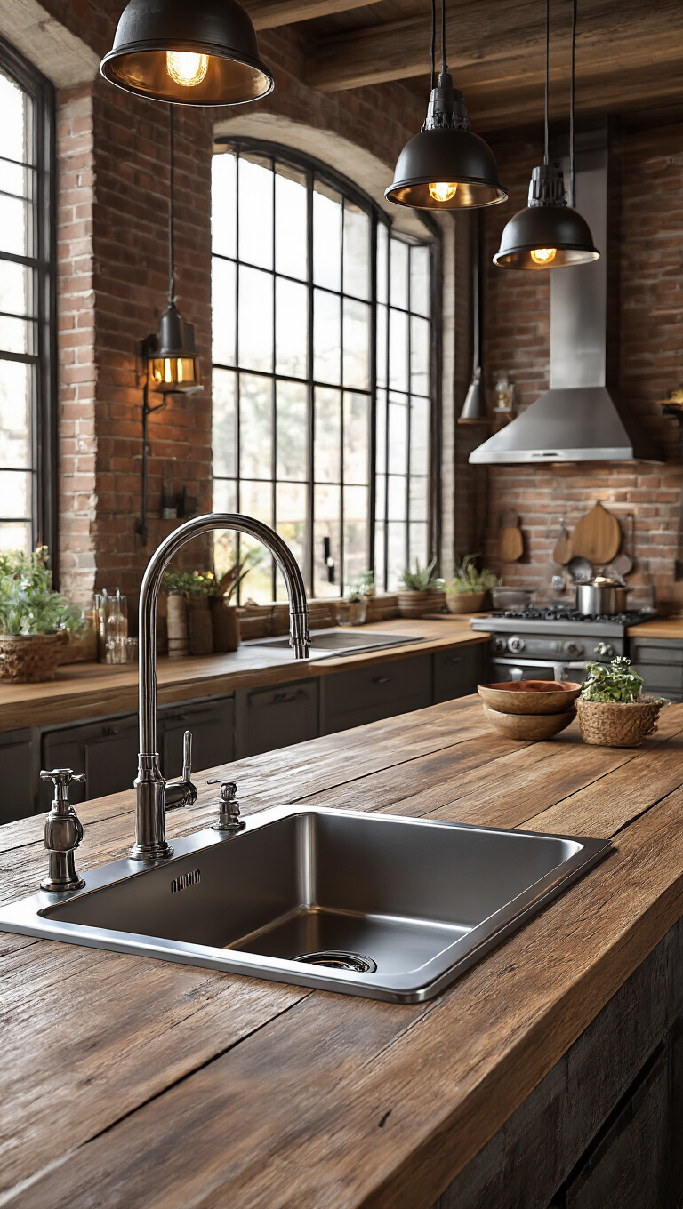 2. Stainless Steel Farmhouse Sink for Industrial Chic Charm