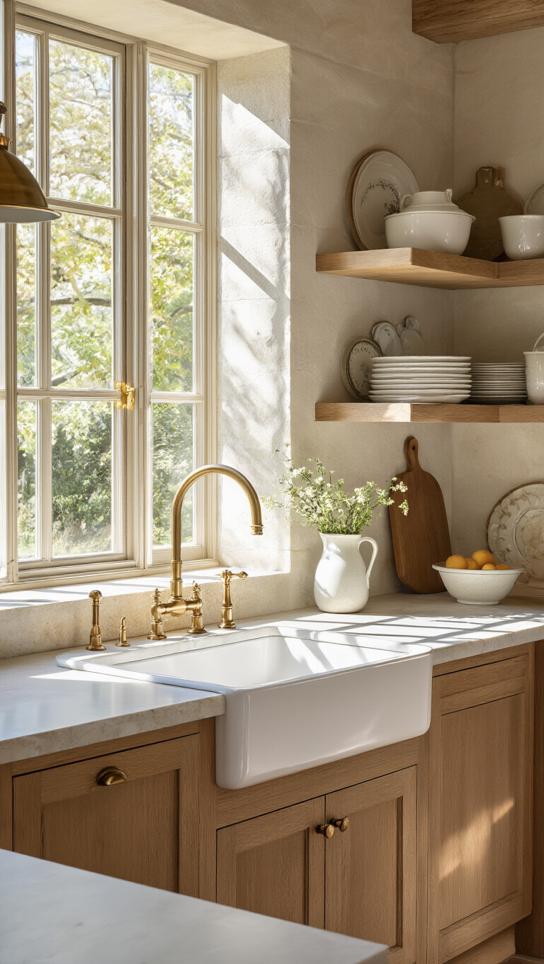 5. Apron Front Farmhouse Sink Kitchen with Stone Countertops