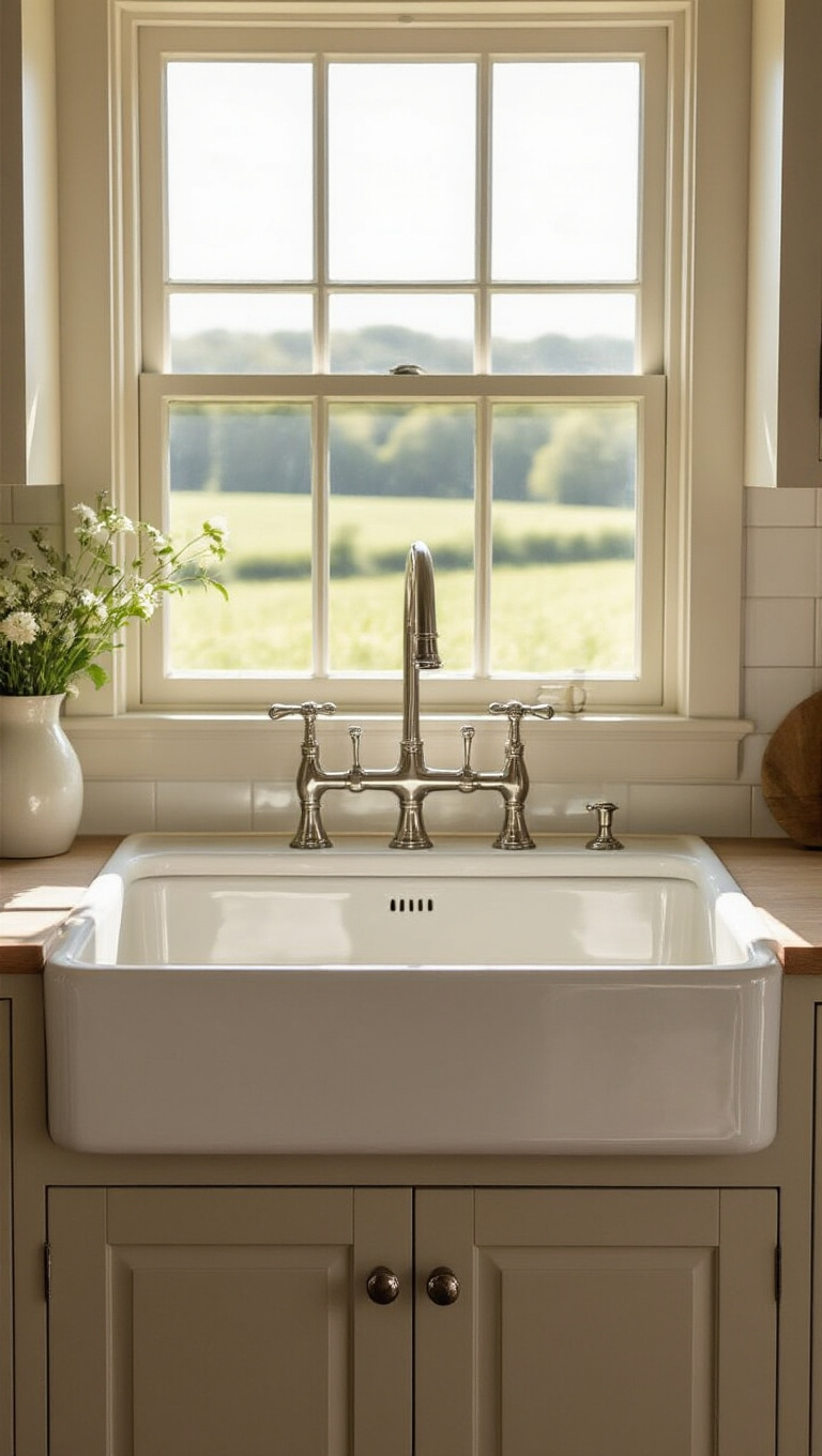 8. Fireclay Farmhouse Sink Kitchen for Elegant Durability