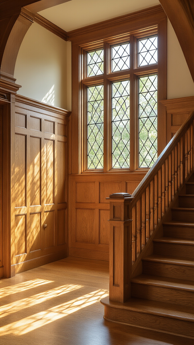 9. Craftsman-Style Stained Oak Panelling
