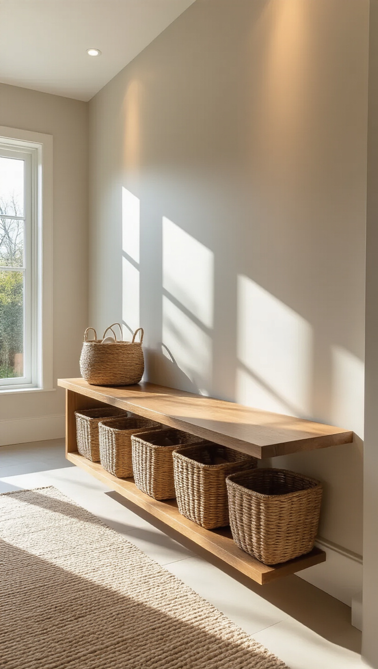 11. Enhance Visual Appeal with a Floating Mudroom Bench