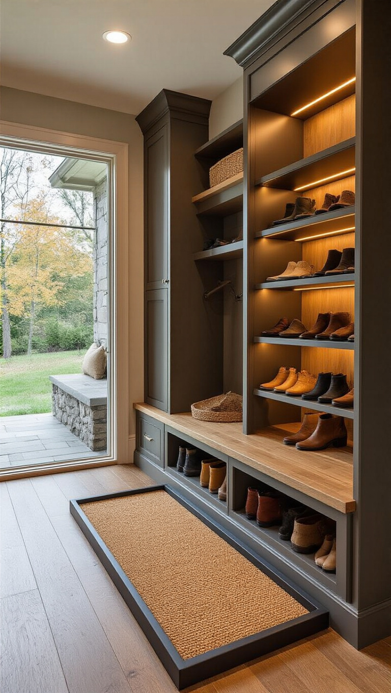 17. Organize with Customizable Boot Trays and Shoe Storage