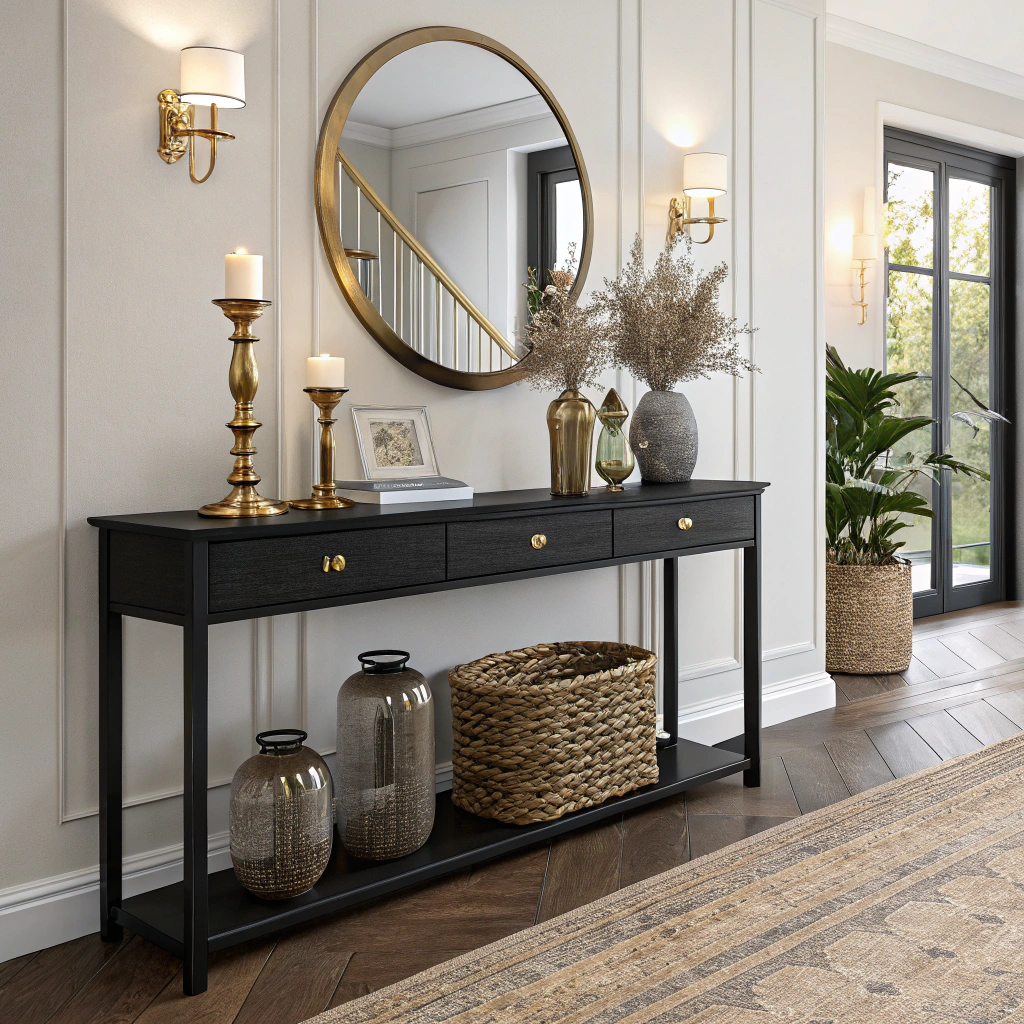 hallway_table_decor__effortless_black_and_gold_console_styling_tips_featured