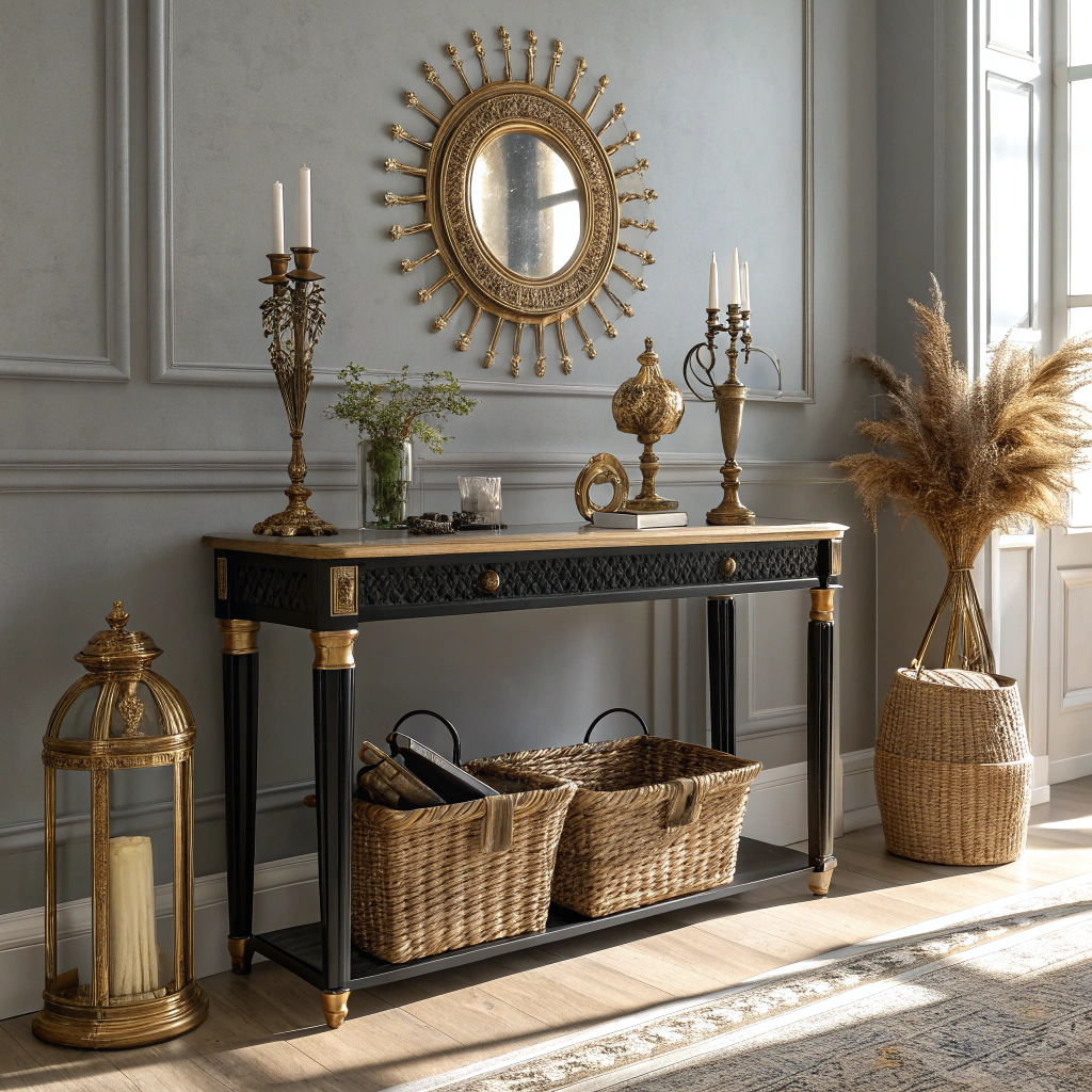 12. Rustic Meets Luxury: Creating Balance on Your Hallway Table