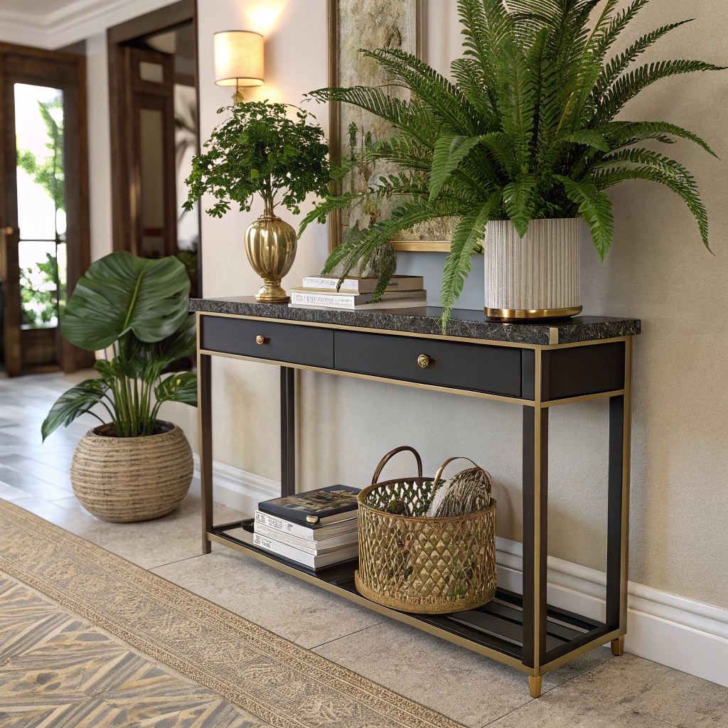 9. Elevate with Greenery on Your Hallway Table