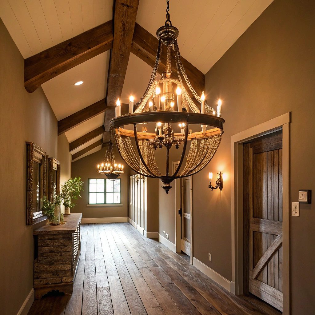 6. Embrace Rustic Charm with Hallway Chandeliers