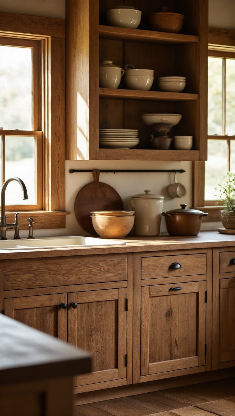 2. Rustic Wooden Cabinets
