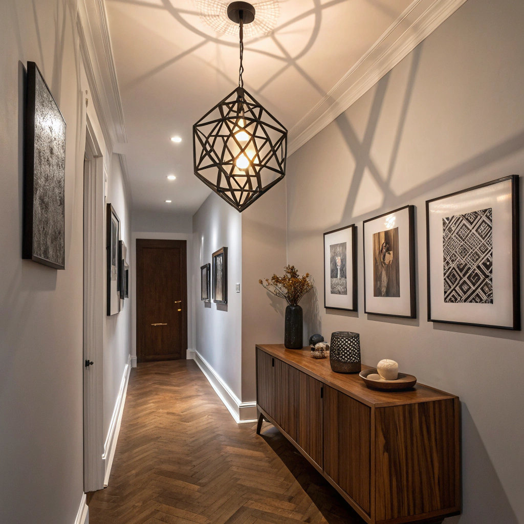 14. Statement Lighting in Modern Hallway