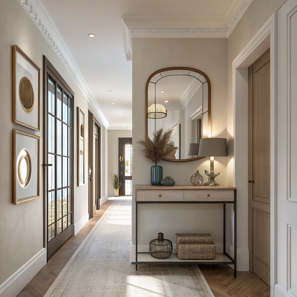 16. Enhance Depth with Mirrors in a Modern Hallway
