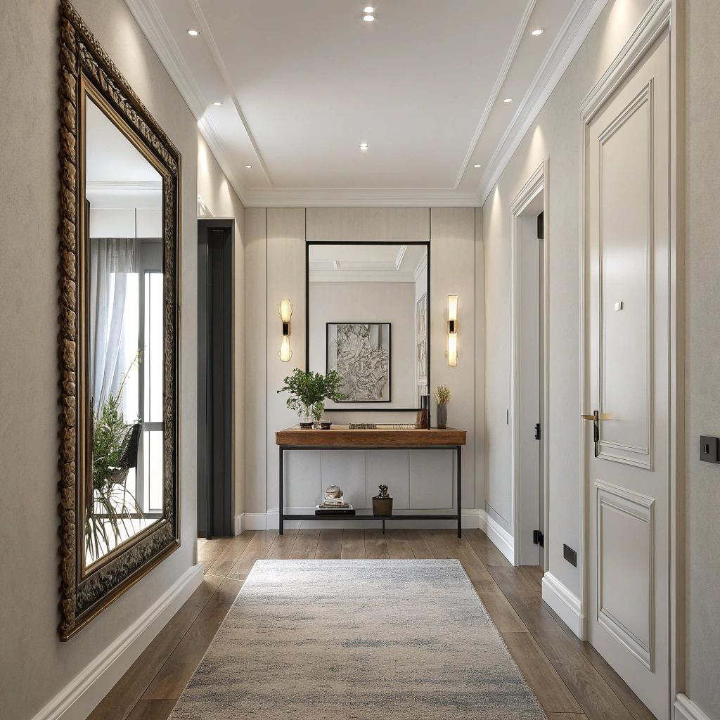 18. Utilizing Mirrors to Maximize Modern Hallway Space
