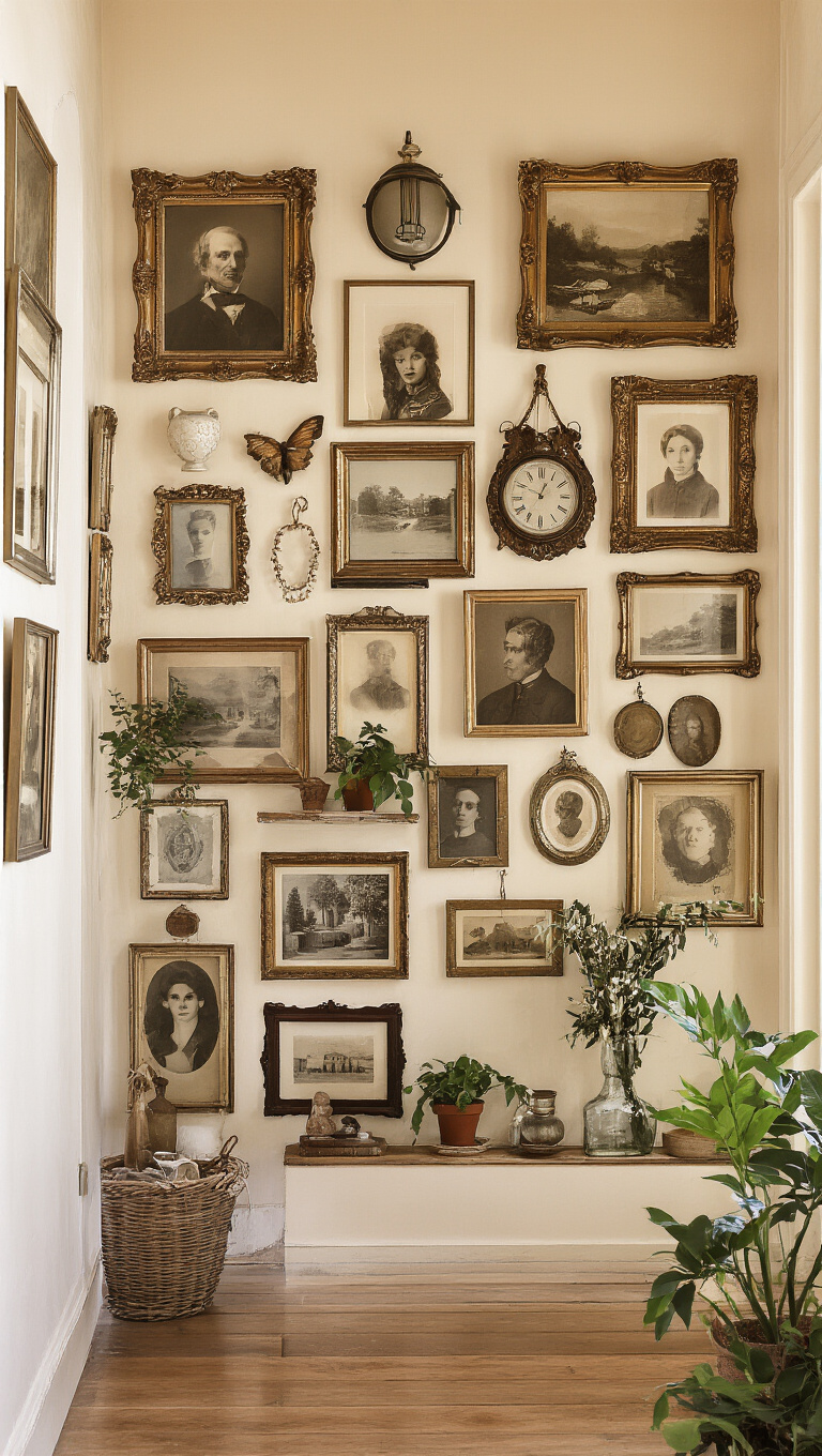 11. Personalize With Family Heirlooms for a Timeless Hallway Gallery Wall