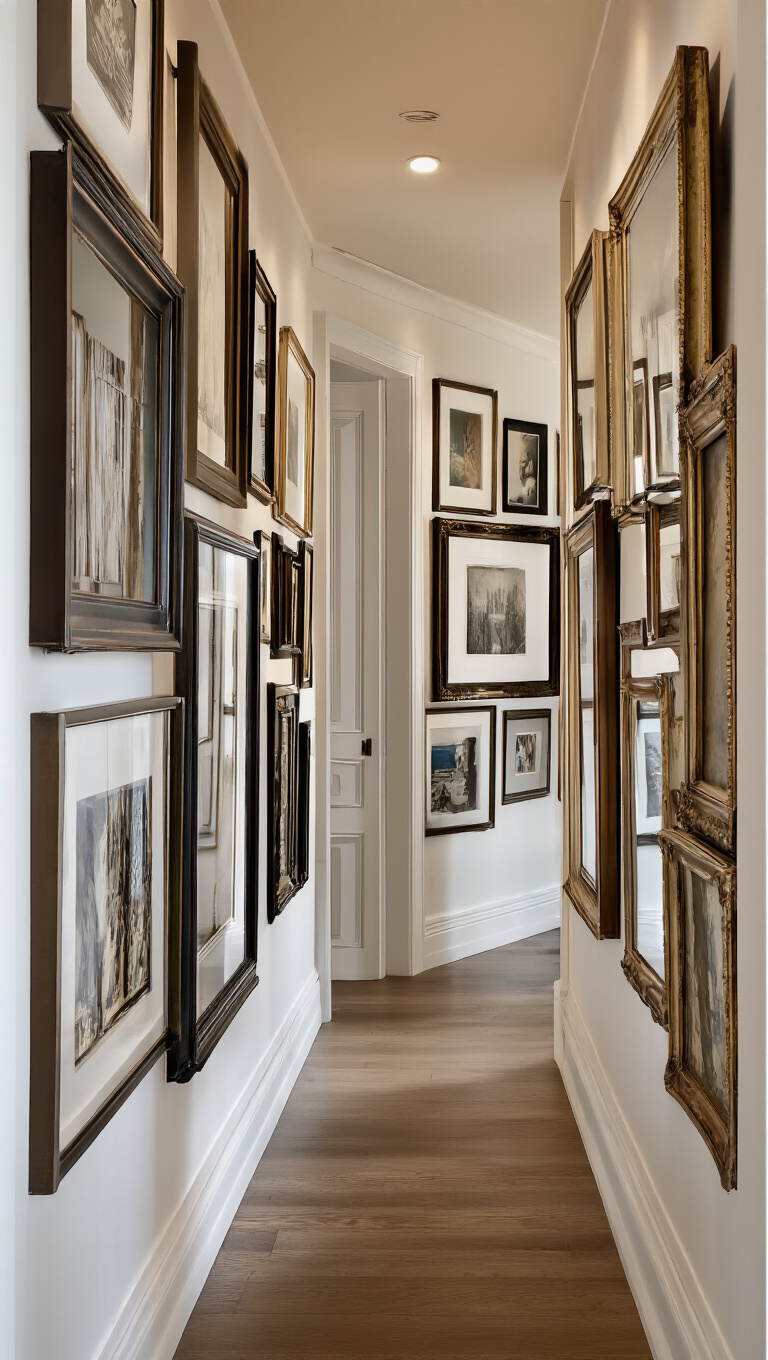 15. Layering Frames for a Dimensional Hallway Gallery Wall