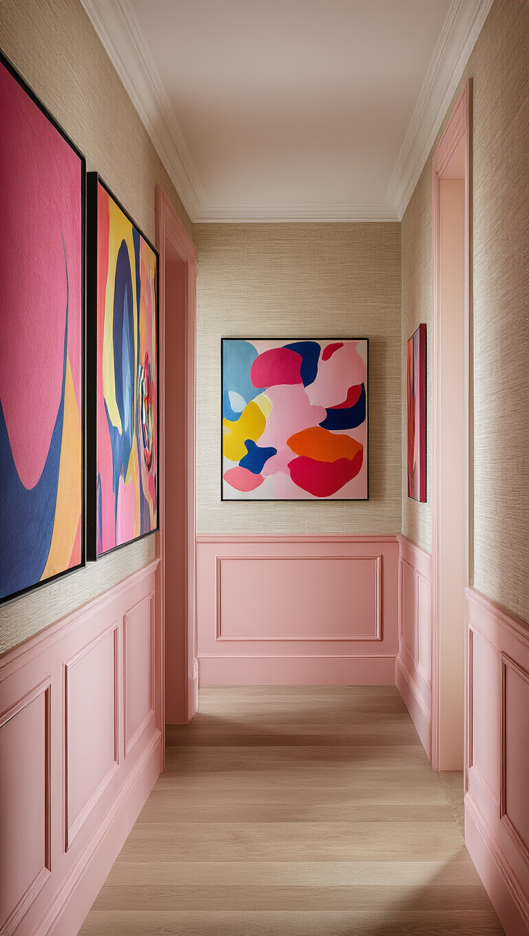 12. Artistic Fusion Hallway with Pink Wainscoting
