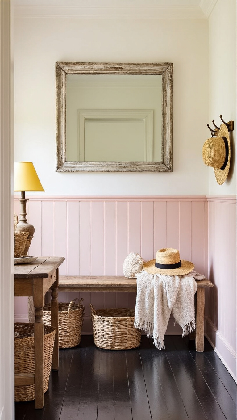 13. Rustic Charm in a Country-Style Pink Hallway