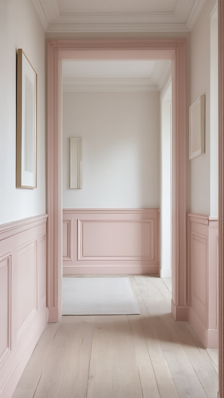 14. Delicate Blush Hallway with a Monochrome Twist