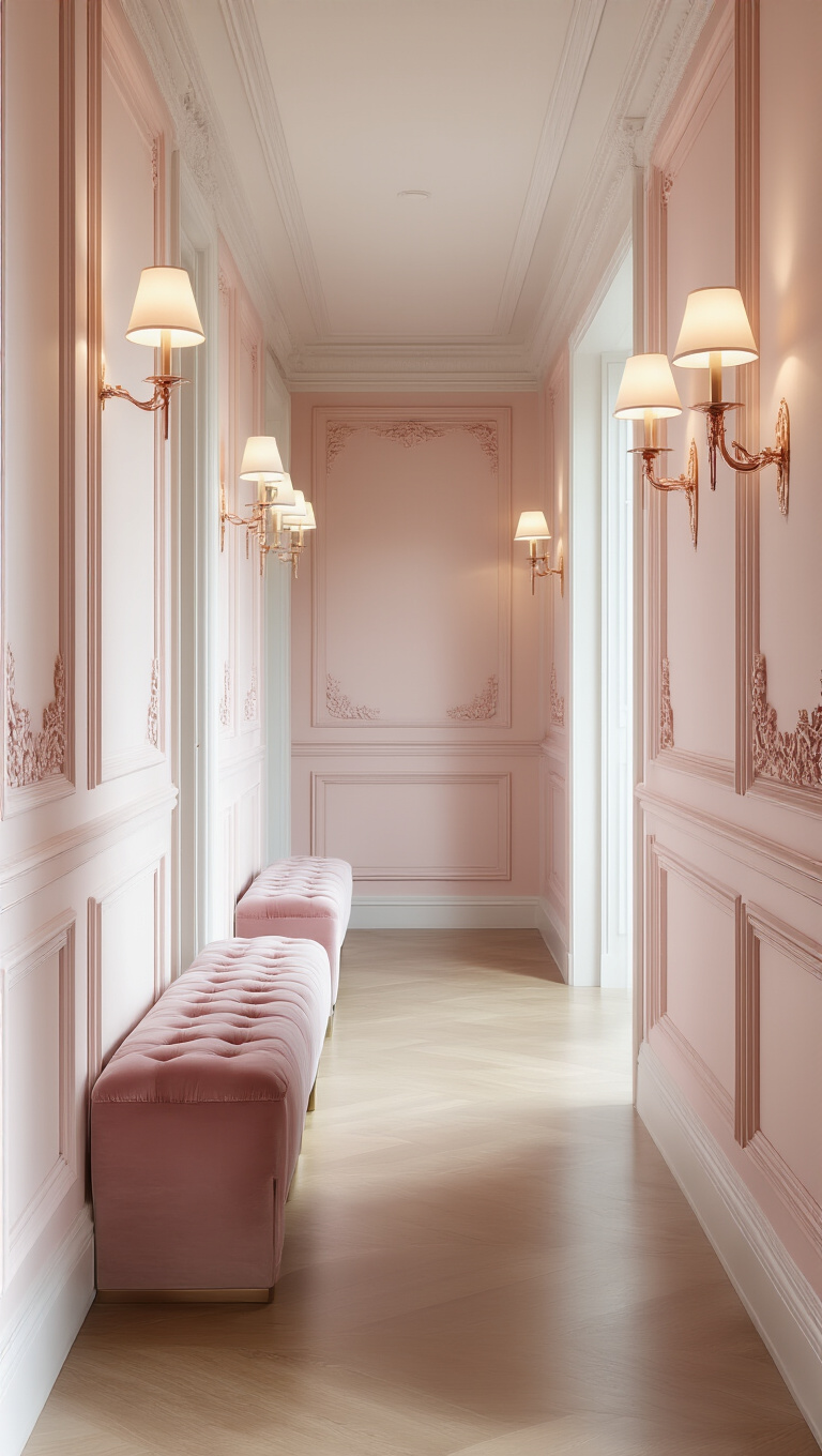 15. Dreamy Pink Hallway with Soft Velvet Touches