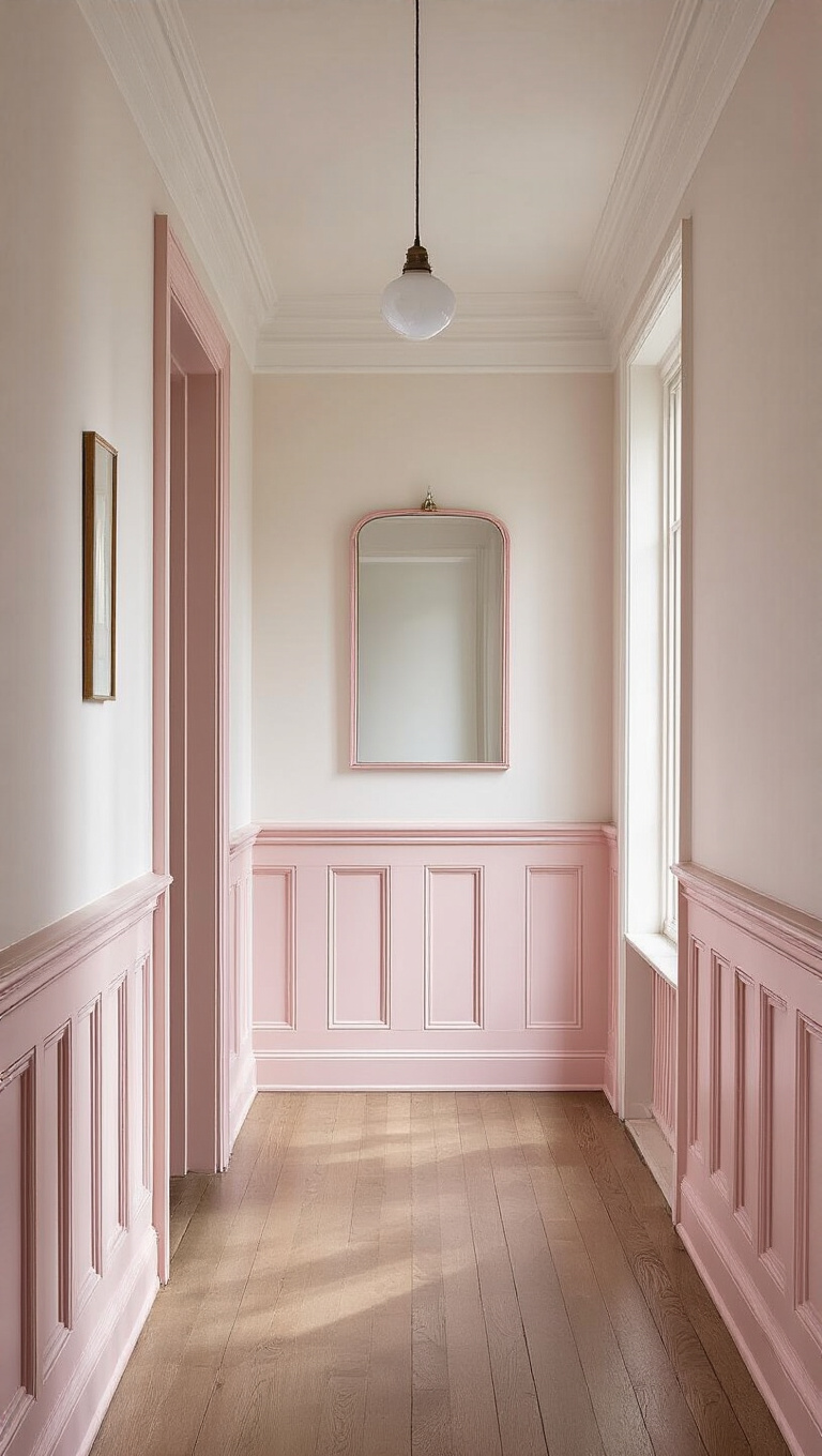 6. Serene Transition Space with Blush Wainscoting