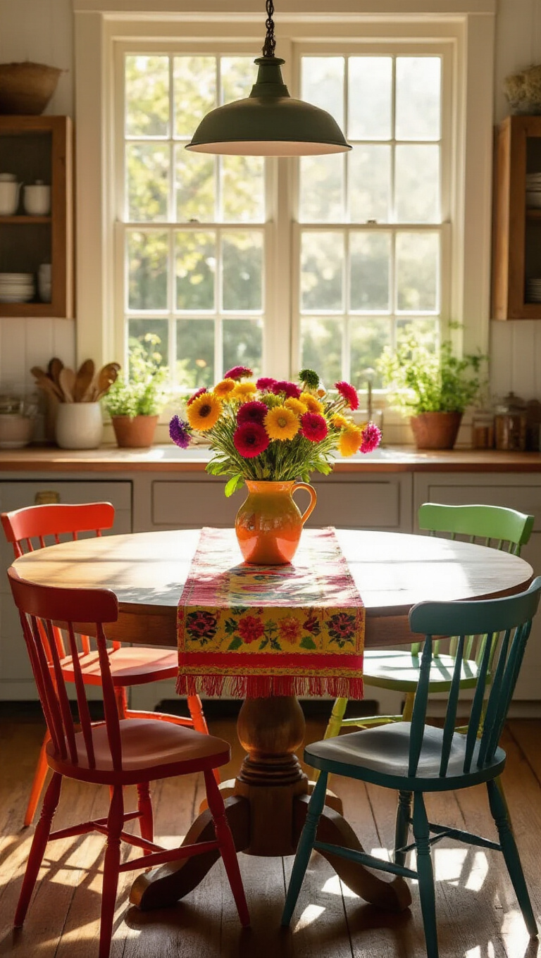 2. Add a Splash of Color to Your Round Farmhouse Kitchen Table