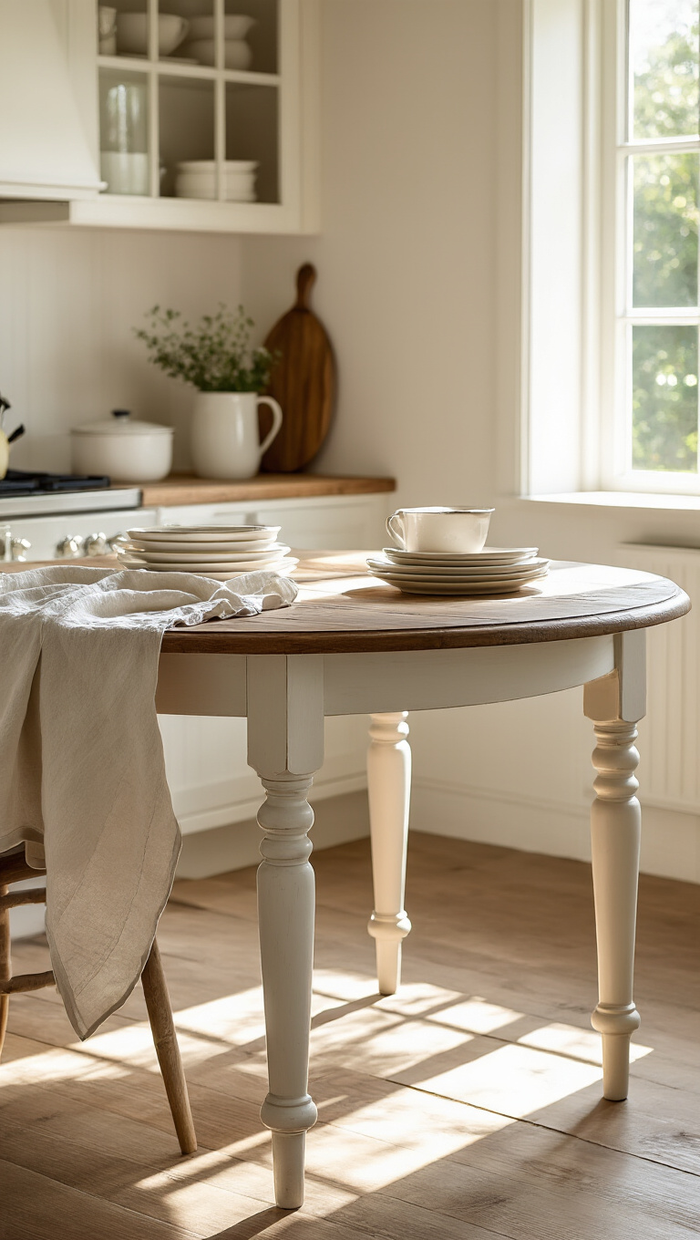 3. Create a Charming Dual-Tone Contrast with Your Round Farmhouse Kitchen Table