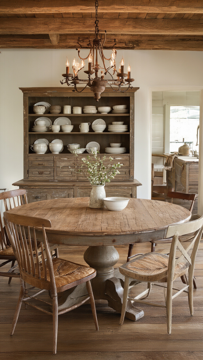 4. Transform Your Dining Space with a Distressed Finish Round Farmhouse Kitchen Table
