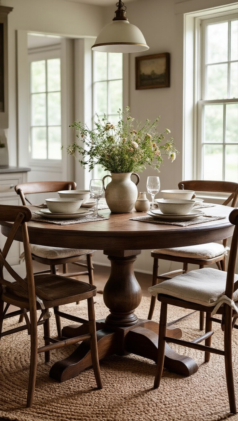 6. Infuse Vintage Charm with an Antique Round Farmhouse Kitchen Table