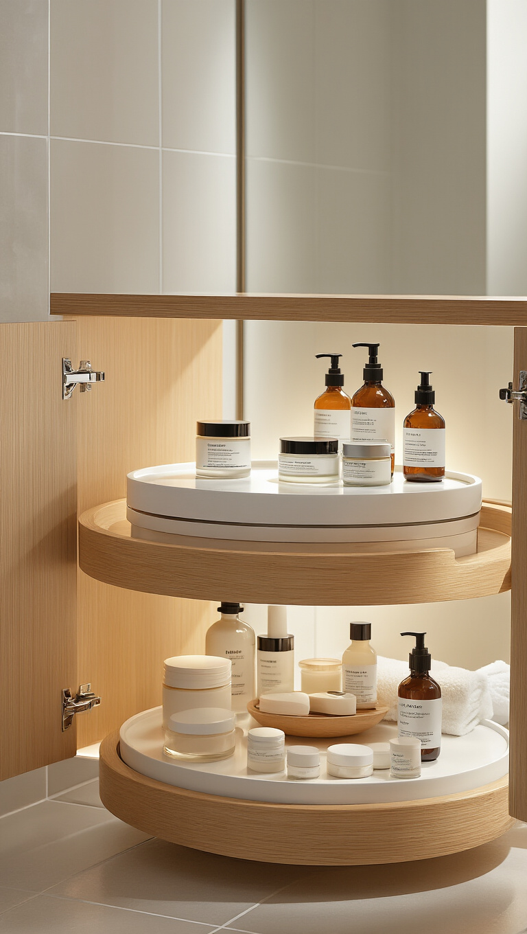 8. Install a Lazy Susan in Bathroom Cabinets
