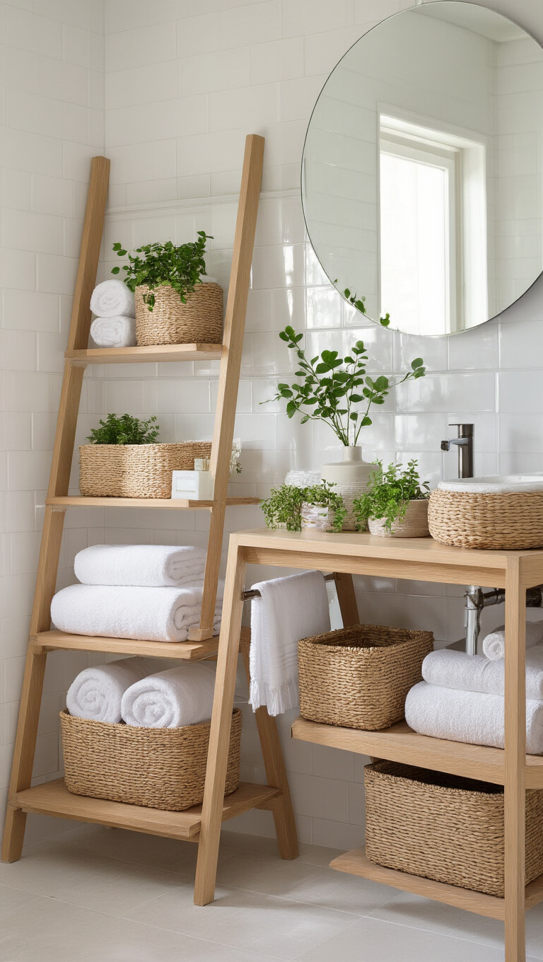 13. Ladder-Style Vanities for Vertical Appeal