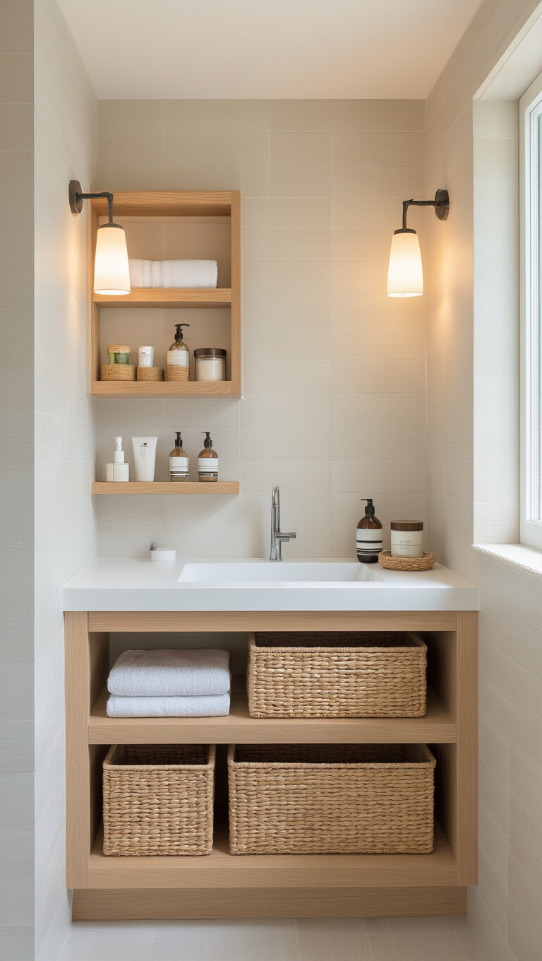 15. Smart Corner Openings with Built-In Vanities