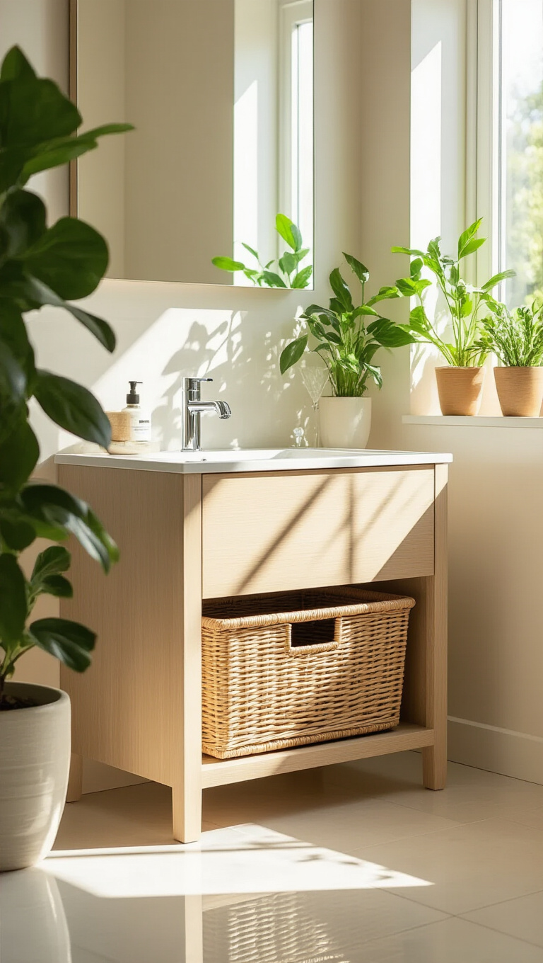 18. Compact Vanities with Built-In Laundry Baskets