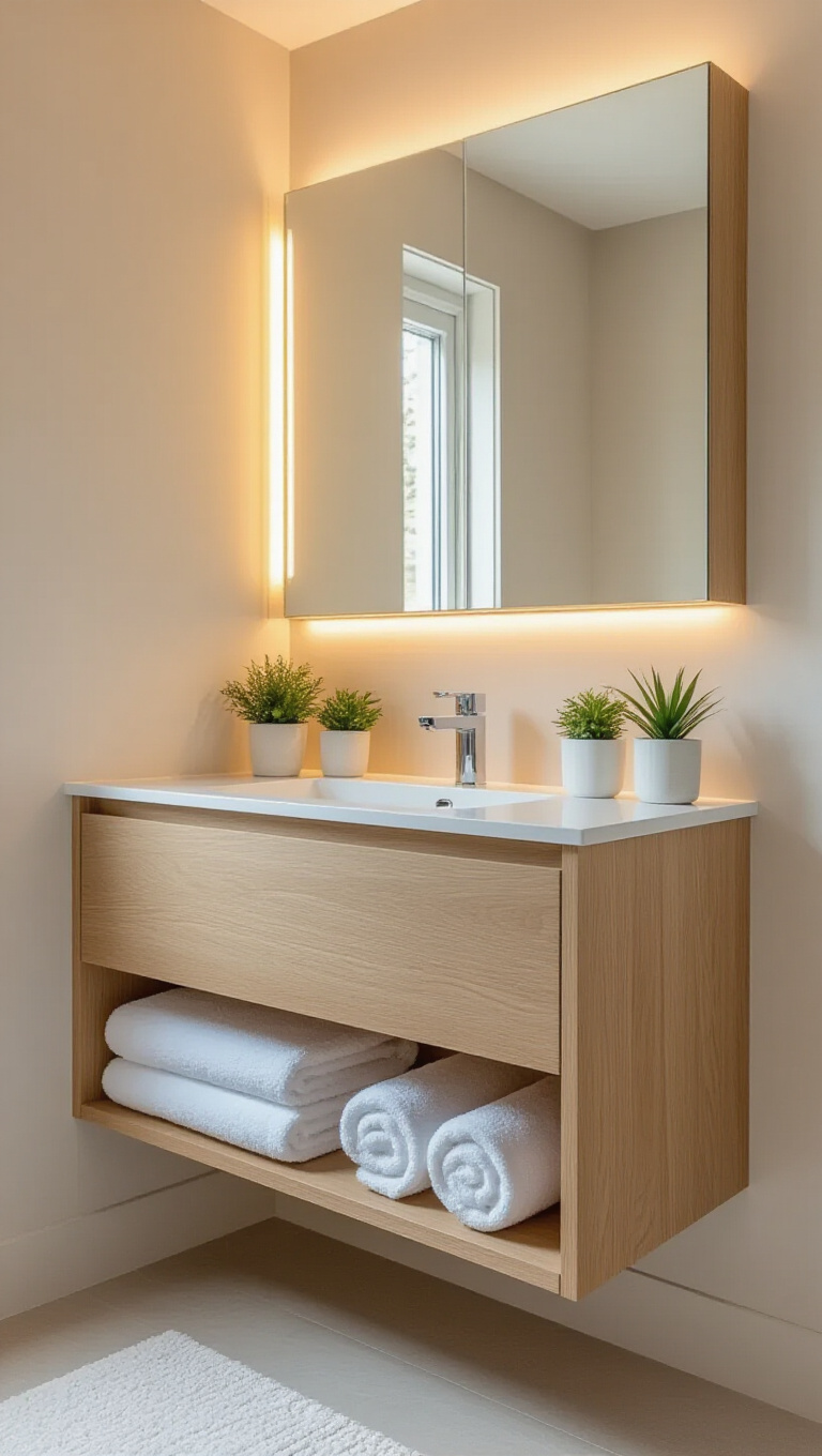 7. Compact Wall-Mounted Vanities with Built-in Storage