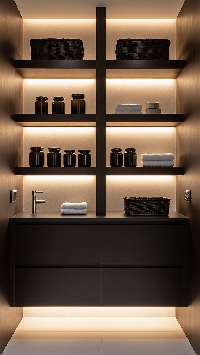 15. Maximize Space with Sleek, Dark Storage Solutions