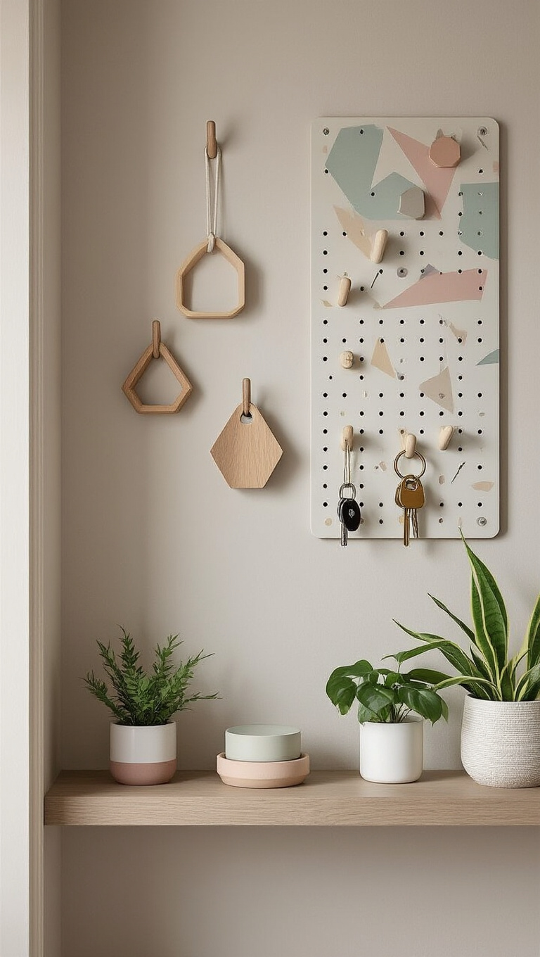 3. Functional Art: Wall Hooks and Pegboards