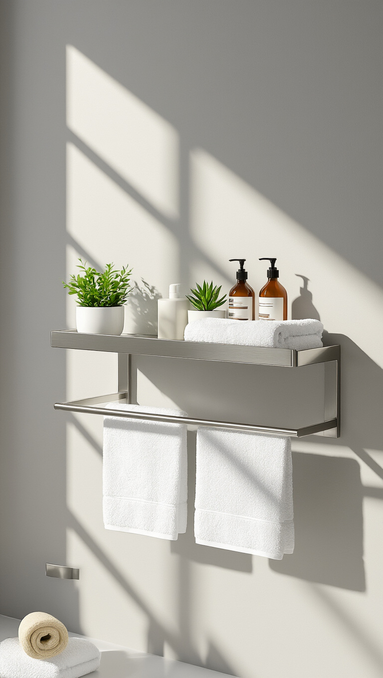 10. Install Towel Racks with Built-In Shelves