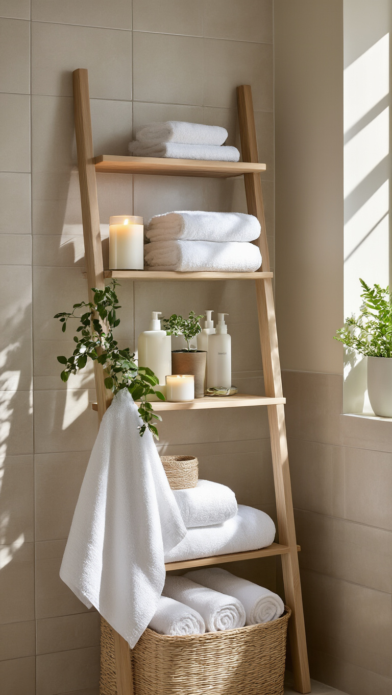 7. Ladder Shelving: Aesthetic and Functional Height