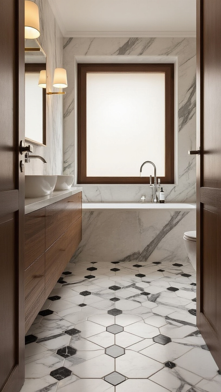 16. Elegant Marble Hexagons for Timeless Sophistication