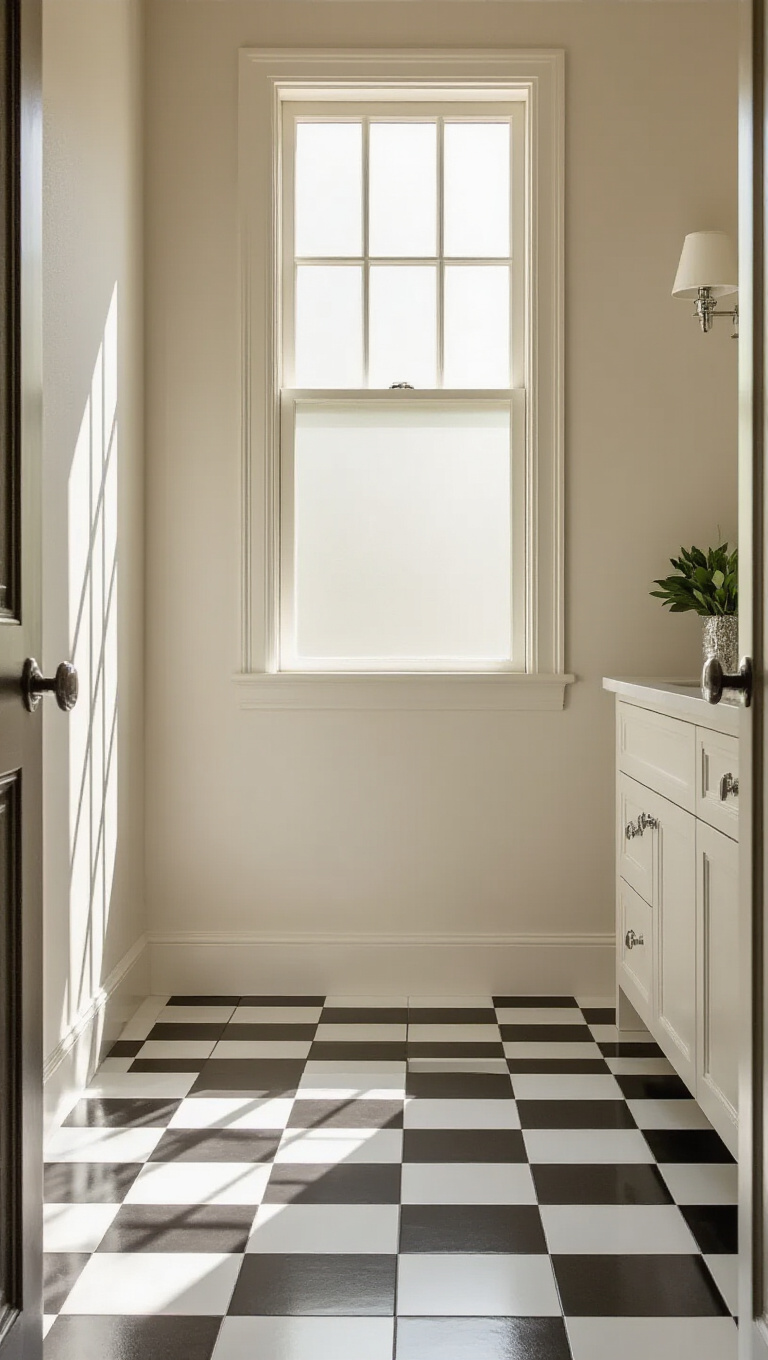 7. Playful Contrast with Checkerboard Tiles