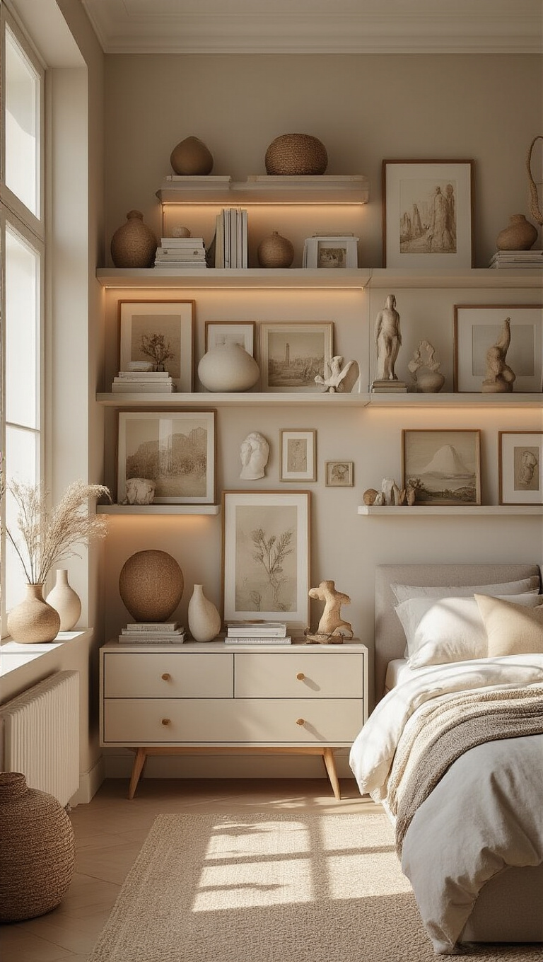 15. Artistic Assemblage: Curated Shelves with Artful Flair