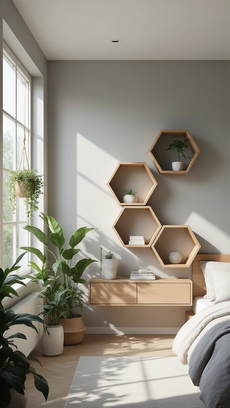4. Edgy Lines: Geometric Open Shelving